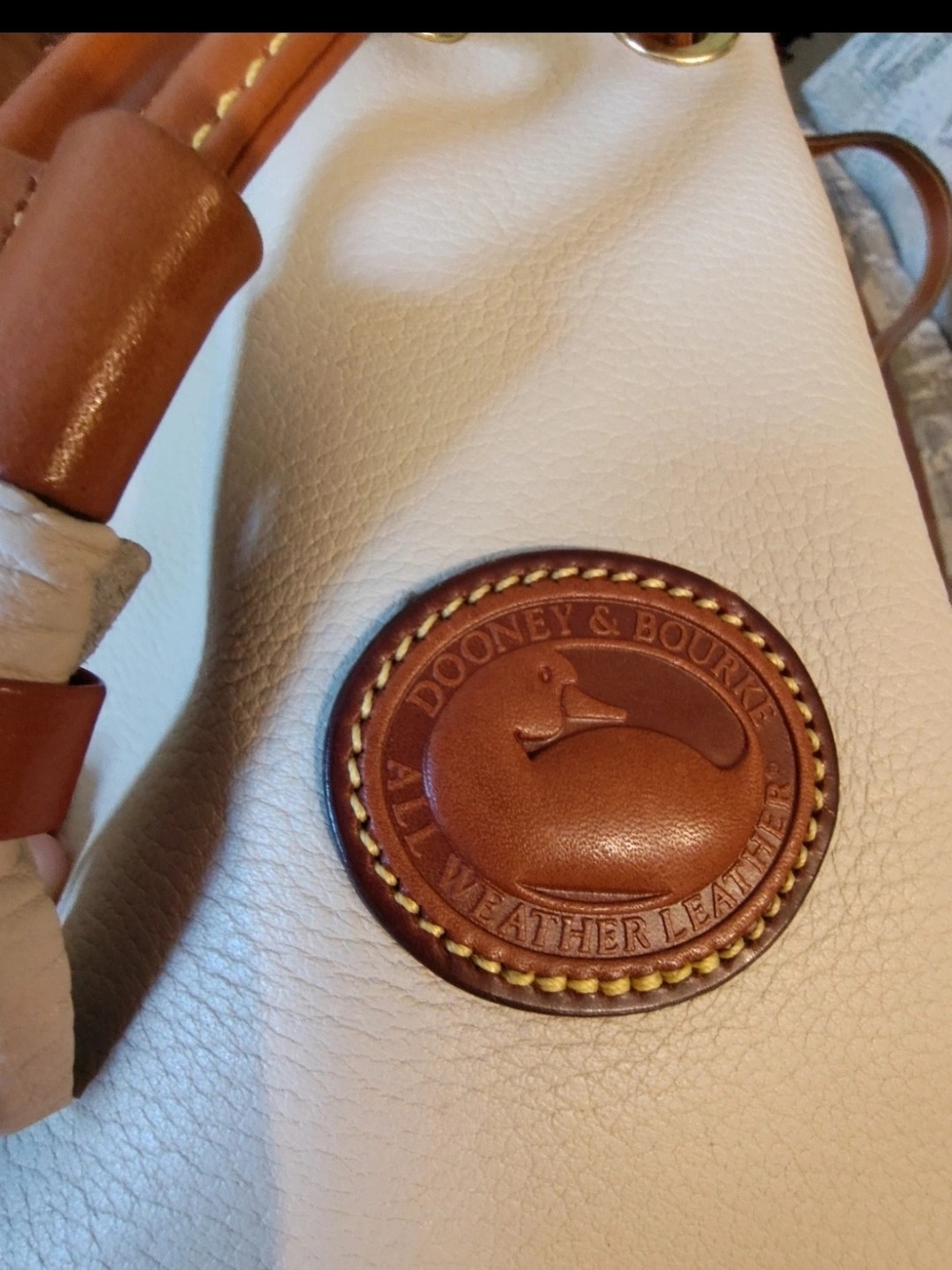 Dooney & Bourke White and Brown Leather Drawstring Bucket Bag - Picture 7 of 8